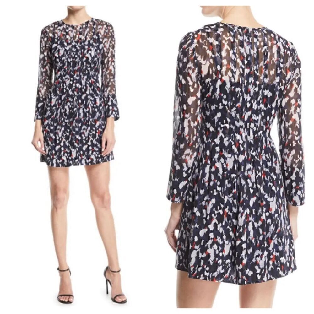 Club Monaco Dress Size 0 XS Delaynee Silk Sheer Chiffon Long Sleeve